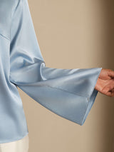 [Gråblå] SilkSilky-NO Long Sleeve Boat Neck Bluse 005