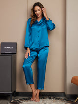 [Blågrønn] SilkSilky-NO Long Sleeve Lapel Collar Pyjamas for Kvinner 003