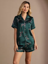 [Smaragd Zebra] SilkSilky-NO Short Sleeve Lapel Collar Pyjamas for Kvinner 001