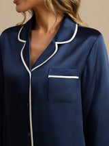 [Mørke blå] SilkSilky-NO Long Sleeve Lapel Collar Pyjamas for Kvinner 004
