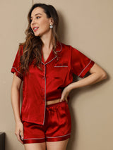 [Vin] SilkSilky-NO Short Sleeve Lapel Collar Pyjamas for Kvinner 005