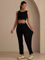 [Svart] SilkSilky-NO Sleeveless Crew Neck Women's Outfit Sets 006