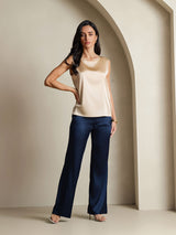 [Champagne] SilkSilky-NO Sleeveless Round Neck Camisole Topp 008