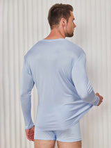 [Lyse Blå] SilkSilky-NO Long Sleeve Round Neck T-skjorte for Menn 002