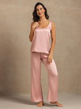 [Ferskenhud] SilkSilky-NO 19Momme Ermeløs Dyp Rund Halsutringning Pyjamas for Kvinner 006