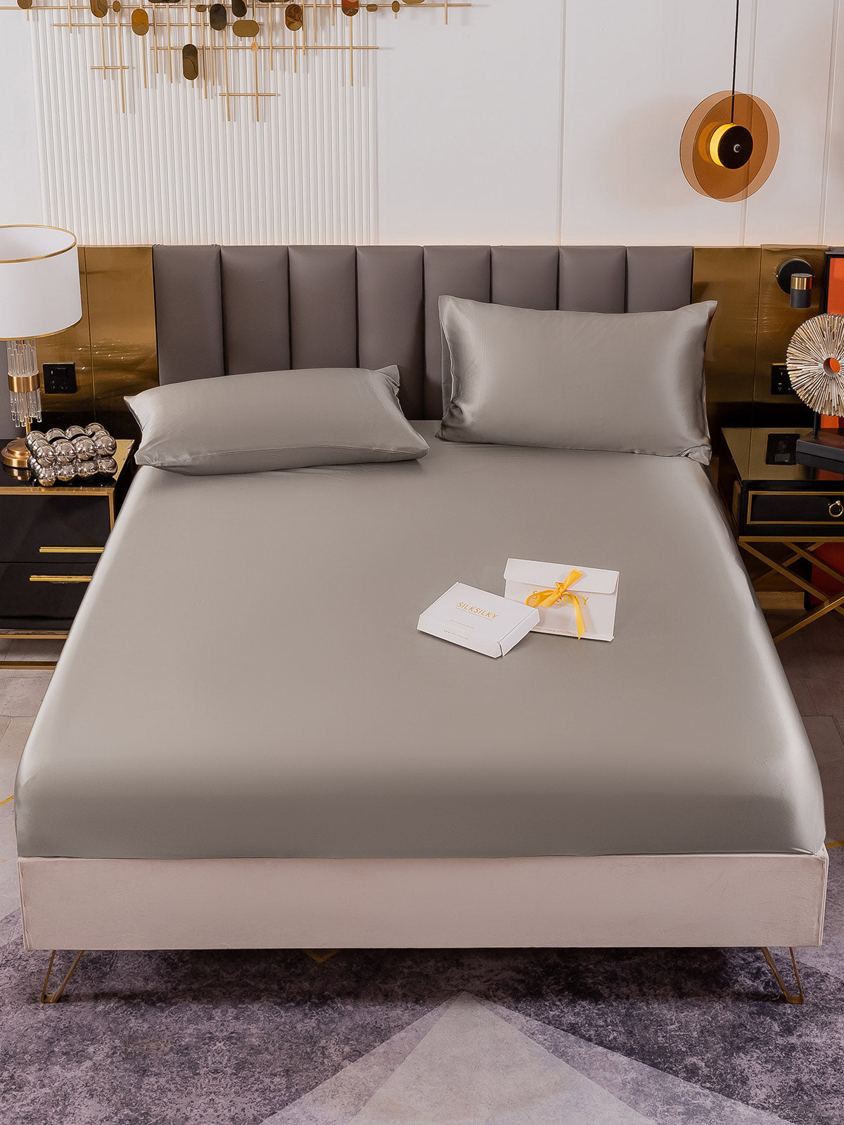 [Grå] SilkSilky-NO 19Momme Bedding Set 002