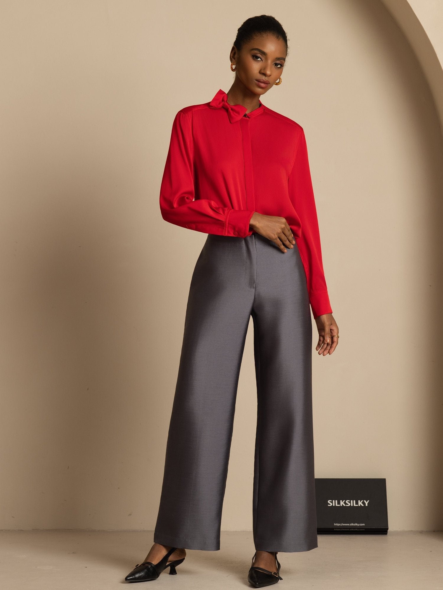 [Vin] SilkSilky-NO 19Momme Silke Langermet Ståkrave Bluse 008