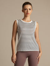 [Hvit Stripe] SilkSilky-NO Ermeløs Rund Hals Camisole Topp 002