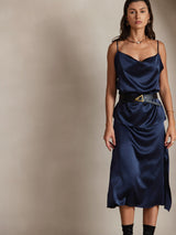 [Mørke blå] SilkSilky-NO Spaghetti Strap Cowl Neck Camisole Topp 003