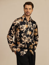 [Svart Drage] SilkSilky-NO Long Sleeve Lapel Collar Skjorte for Menn 003