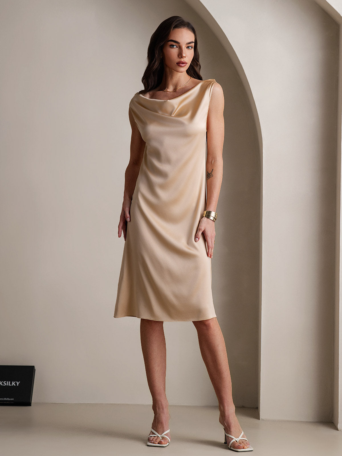 [Champagne] SilkSilky-NO 19Momme Silke Dress 005