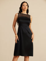[Svart] SilkSilky-NO 19Momme Sleeveless Illusion Neck Kjole 004