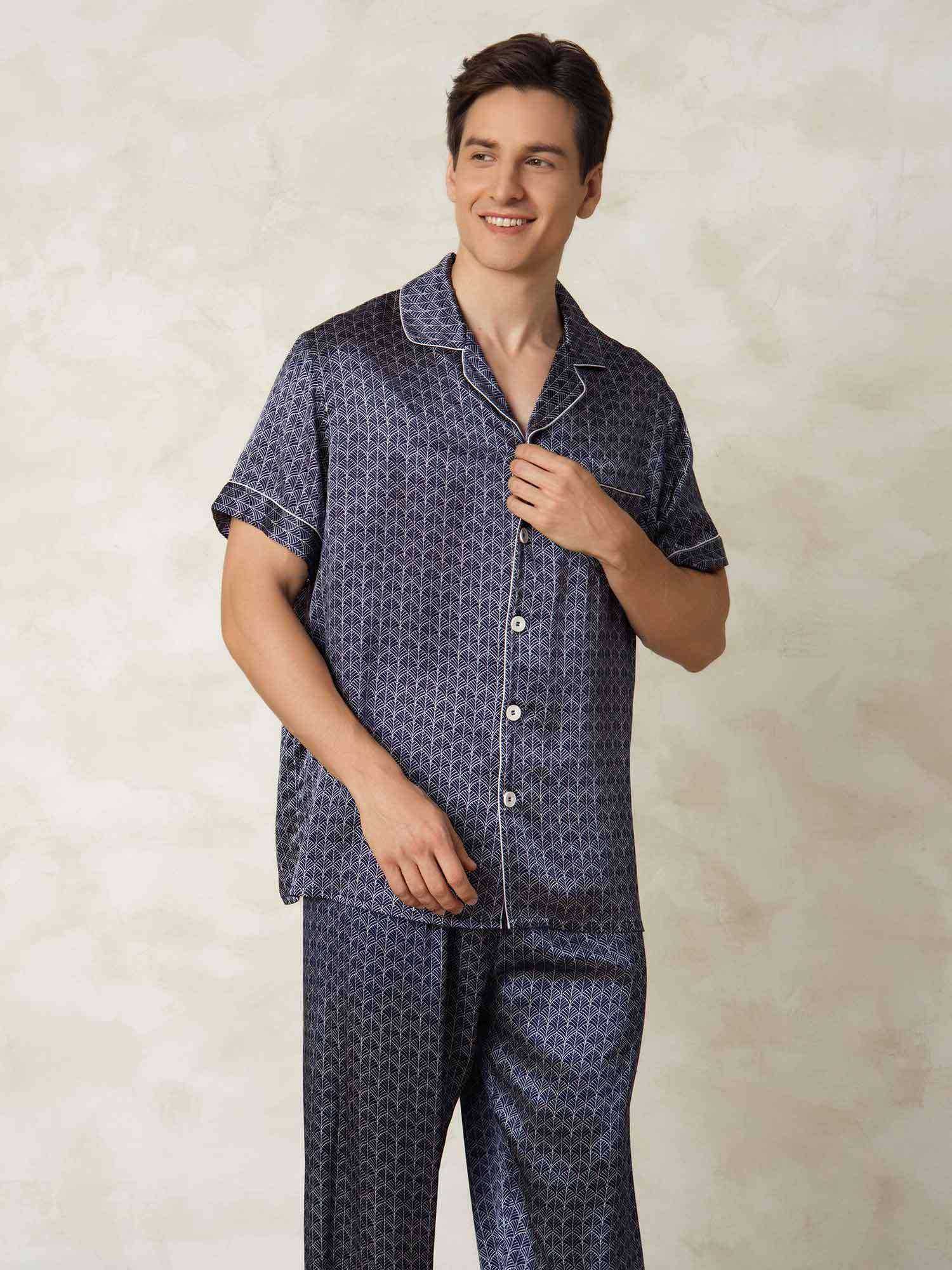 [MarineGinkgo] SilkSilky-NO Silke Lapel Collar Pyjamas for menn 003