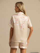 [Champagne] SilkSilky-NO Short Sleeve Lapel Collar Pyjamas for Kvinner 002