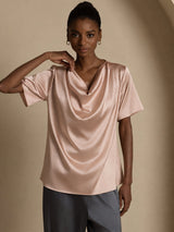 [Toscana] SilkSilky-NO Short Sleeve Cowl Neck Damebluser 004