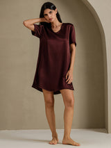 [Brun] SilkSilky-NO Half Sleeve V Neck Nattkjole 006