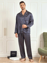 [Marine Kjede] SilkSilky-NO Long Sleeve Lapel Collar Pyjamas for menn 004