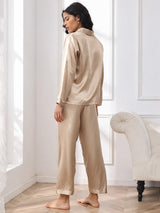 [Sjampanjegull] SilkSilky-NO Long Sleeve Lapel Collar Pyjamas for Kvinner 002