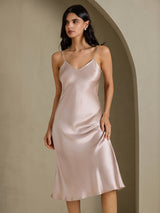 [Skyggegrå] SilkSilky-NO Spaghetti Strap V Neck Kjole 007
