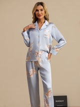 [Lyse Blå] SilkSilky-NO Long Sleeve Lapel Collar Pyjamas for Kvinner 006