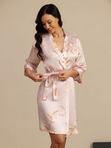 [Rosa] SilkSilky-NO 19Momme 3/4 erme Morgenkåpe for Kvinner 003