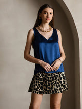 [Mørke blå] SilkSilky-NO Sleeveless V Neck Camisole Topp 005