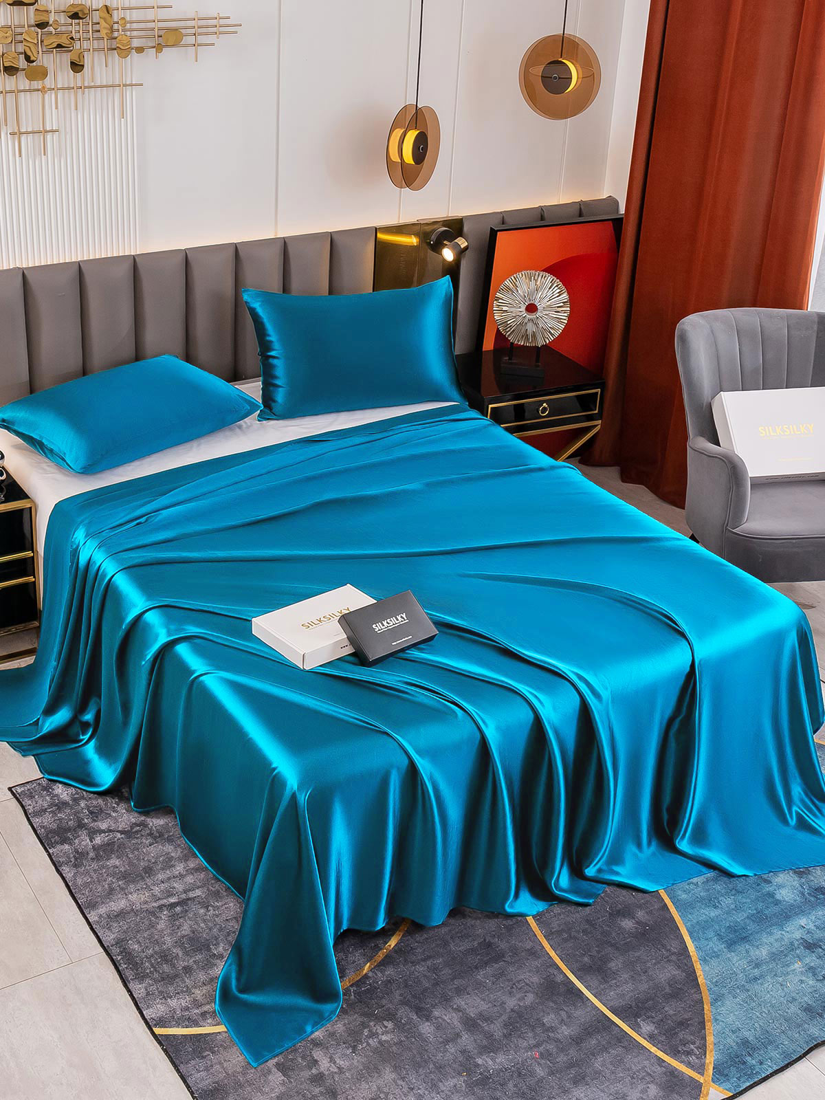 [Blågrønn] SilkSilky-NO 19Momme Bedding Set 001