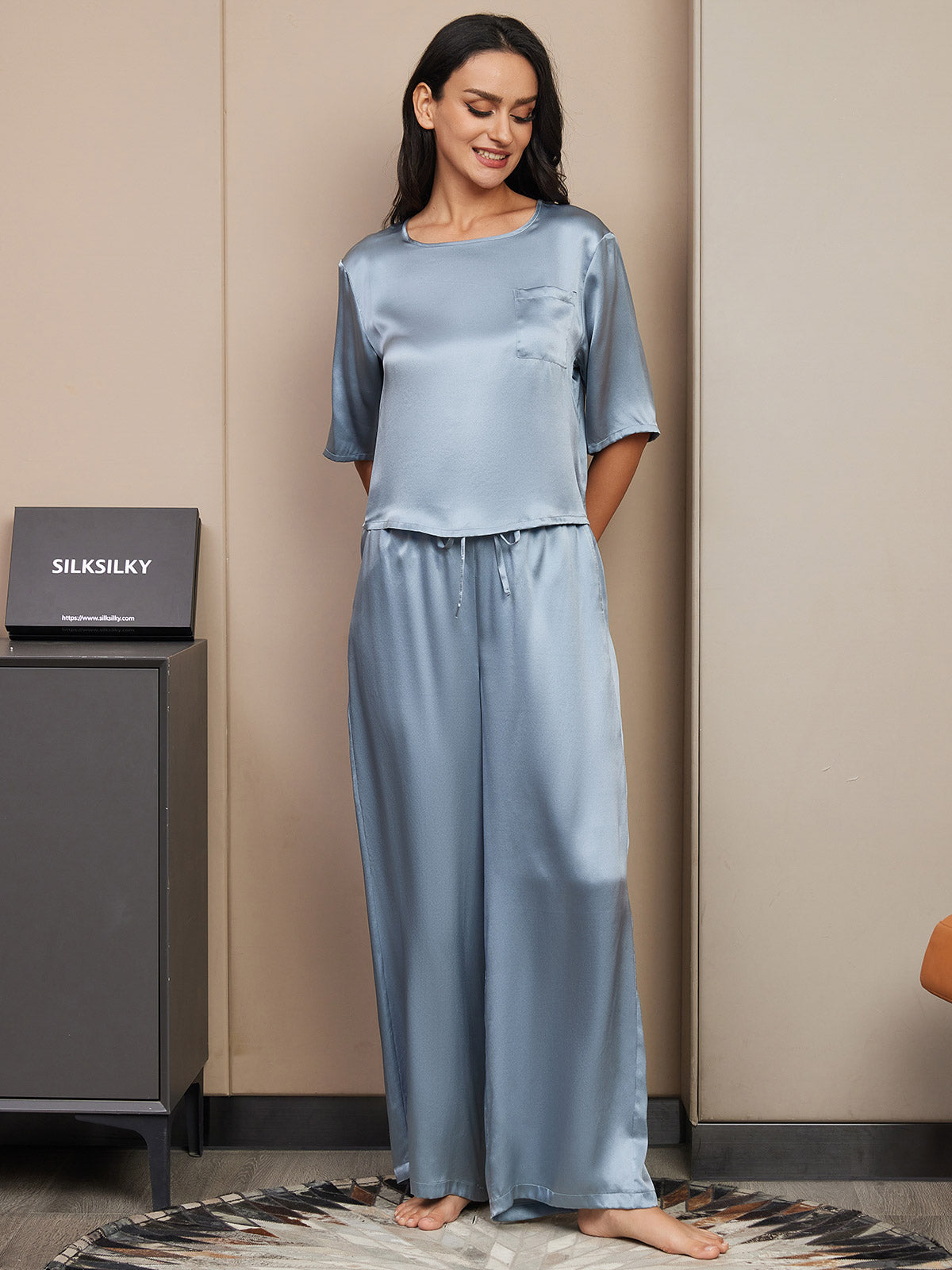 [Gråblå] SilkSilky-NO Womens Pajamas 005
