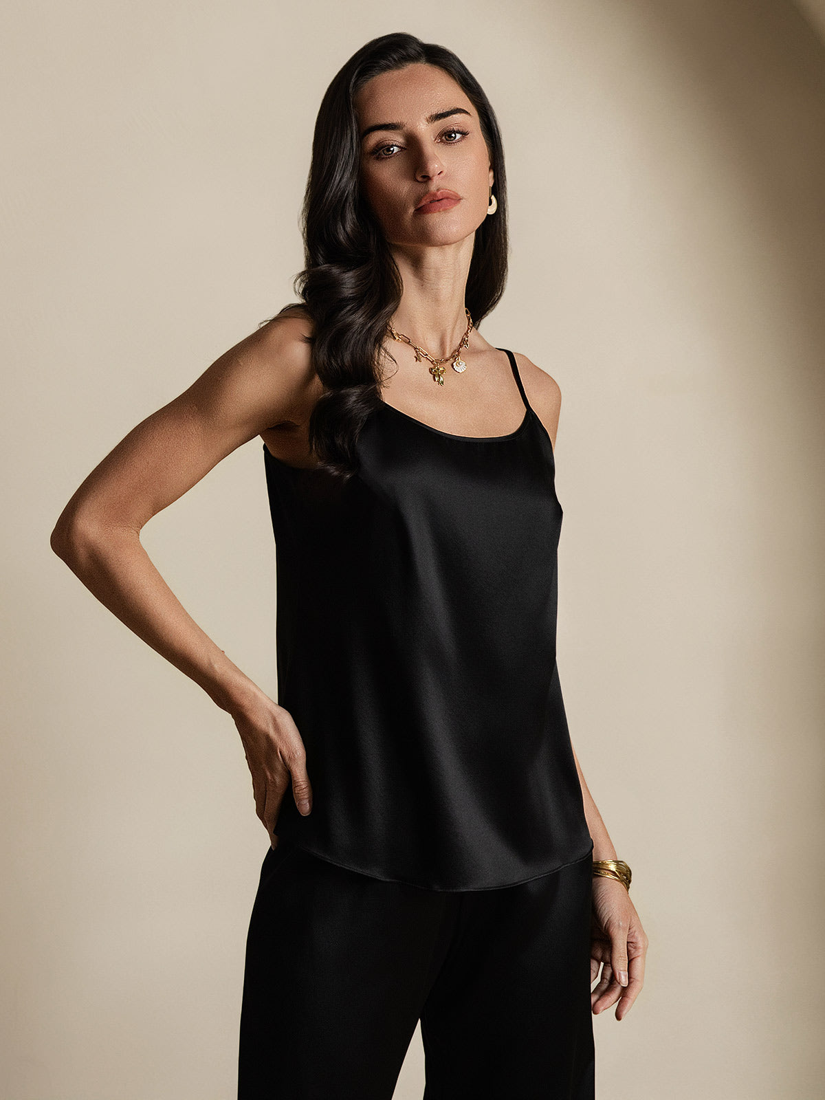 [Svart] SilkSilky-NO 19Momme Silke Camisoles 004