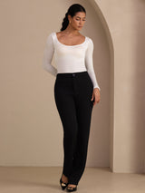 [Hvit] SilkSilky-NO Long Sleeve U-hals T-skjorte for Kvinner 006