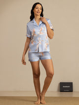 [Lyse Blå] SilkSilky-NO Short Sleeve Lapel Collar Pyjamas for Kvinner 006