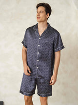 [Marine Ginkgo] SilkSilky-NO Short Sleeve Lapel Collar Pyjamas for menn 004