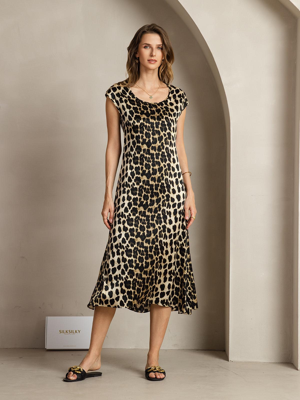 [Leopard] SilkSilky-NO 19Momme Silke Dress 001