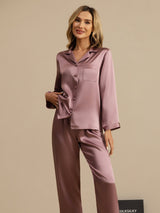 [Blek Mauve] SilkSilky-NO Long Sleeve Lapel Collar Pyjamas for Kvinner 003