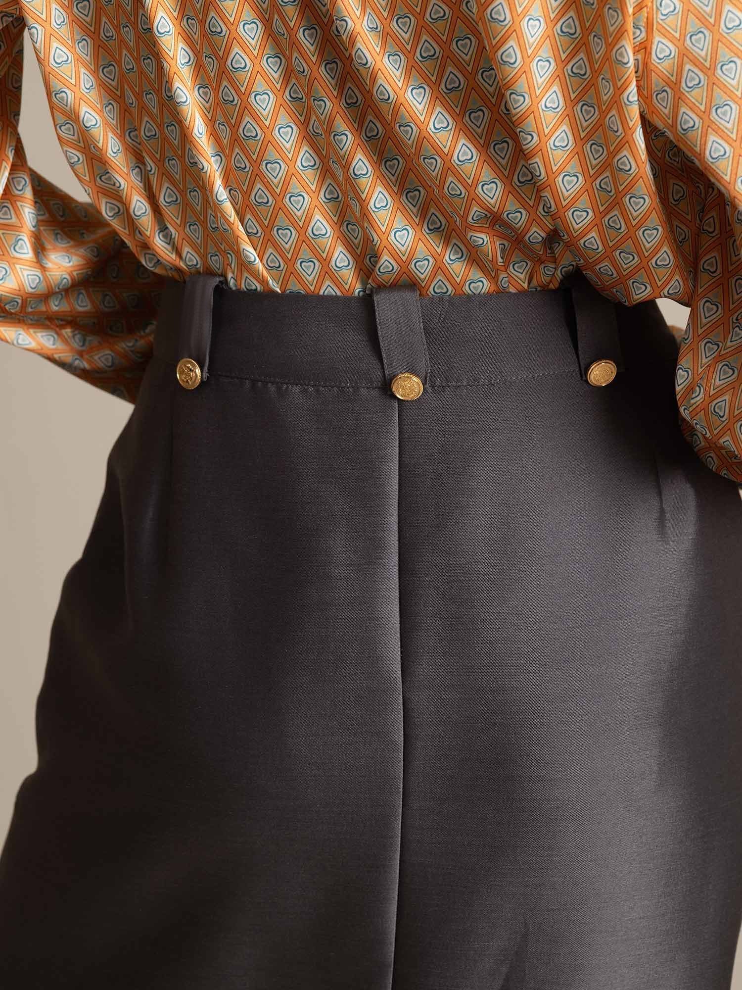 [Grå] SilkSilky-NO 32Momme Silk-Wool Blend Skirt 005,