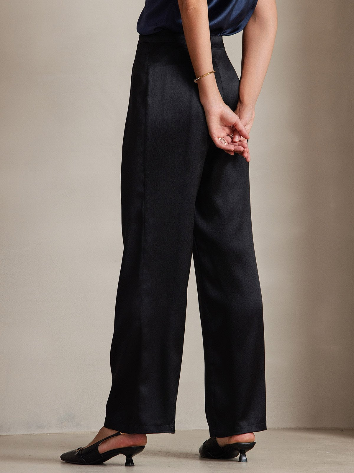 [Svart] SilkSilky-NO 19Momme Silke Womens Pants 004