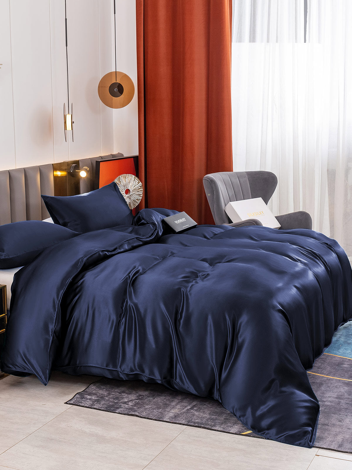 [Mørke blå] SilkSilky-NO 19Momme Bedding Set 003