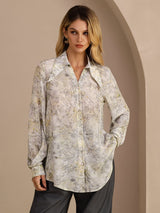 [Salvie Blomst] SilkSilky-NO Long Sleeve Lapel Collar Bluse 001
