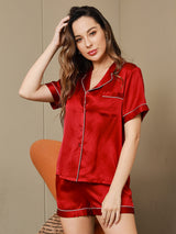 [Vin] SilkSilky-NO Short Sleeve Lapel Collar Pyjamas for Kvinner 003