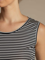 [Hvit Stripe] SilkSilky-NO Ermeløs Rund Hals Camisole Topp 007