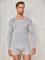 [Lysegrå] SilkSilky-NO Long Sleeve Round Neck T-skjorte for Menn 004