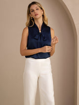 [Mørke blå] SilkSilky-NO Sleeveless Tie Neck Camisole Topp 006
