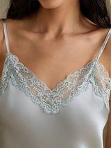 [Gråblå] SilkSilky-NO Spaghetti Strap V Neck Nattkjole 004