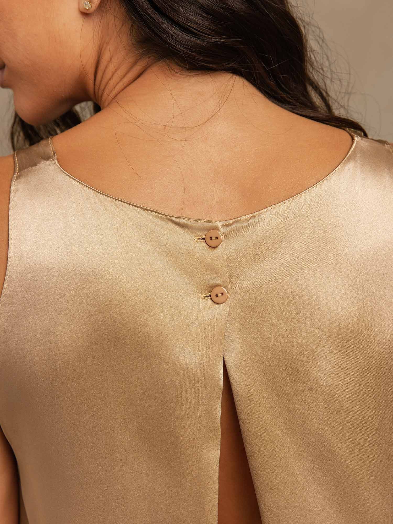 [Champagne] SilkSilky-NO Sleeveless Scoop Neck Pyjamas for Kvinner 005