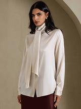 [Lysegrå] SilkSilky-NO Long Sleeve Tie Neck Damebluser 003