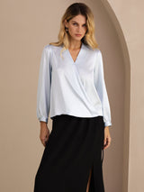 [Lyse Blå] SilkSilky-NO Long Sleeve Wrap Damebluser 001