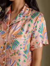 [Rosa Fauna] SilkSilky-NO Short Sleeve Notch Collar Pyjamas for Kvinner 006