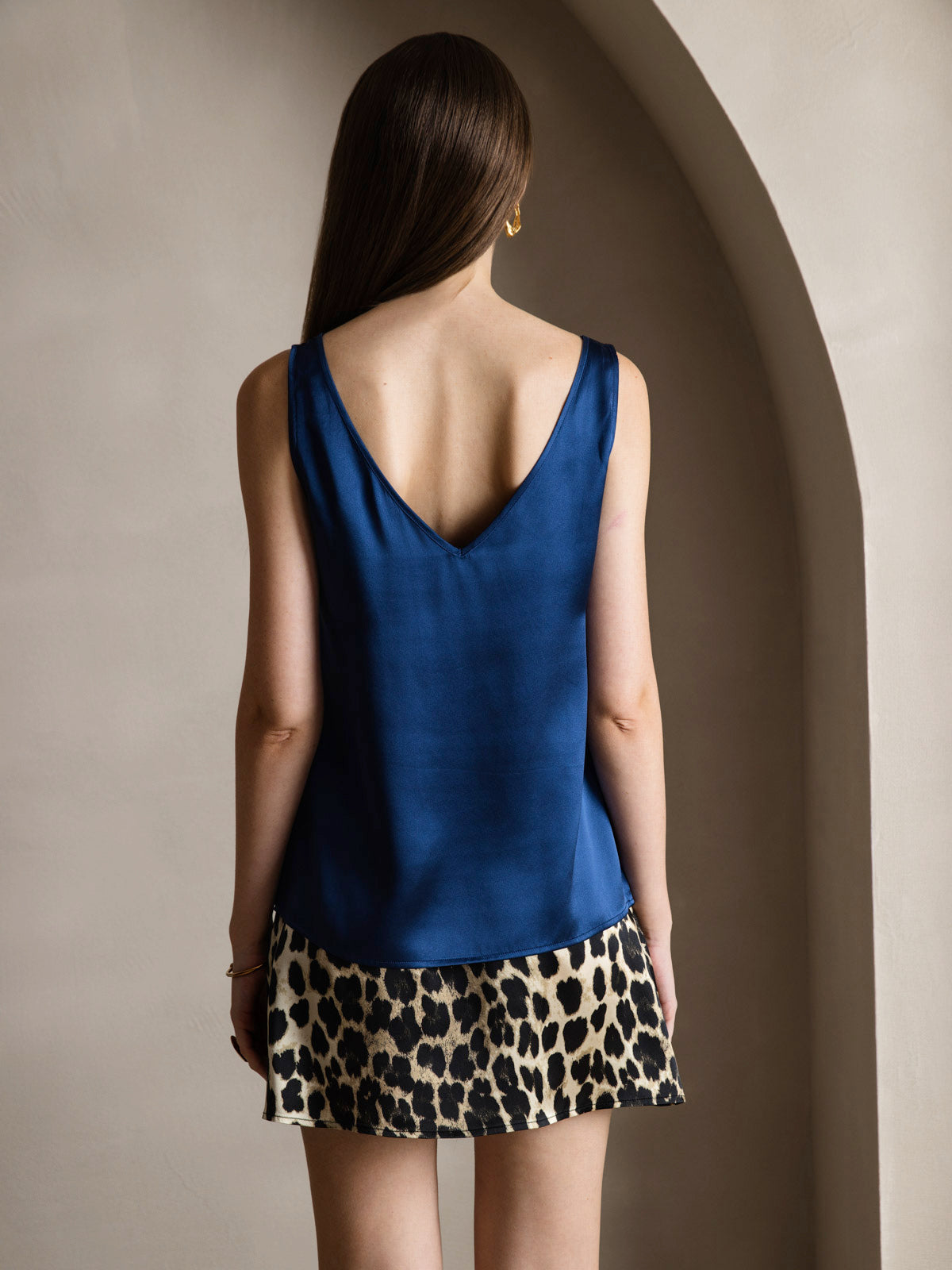 [Mørke blå] SilkSilky-NO 19Momme Silke V-Hals Camisole Topp 002