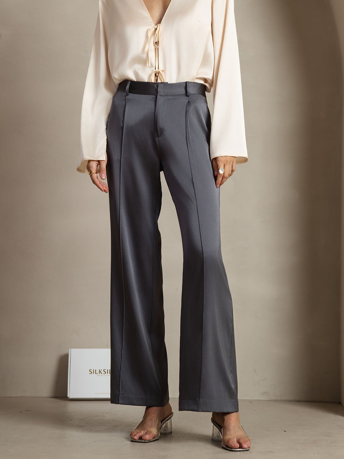 [Mørkegrå] SilkSilky-NO 19Momme Silke Womens Pants 001
