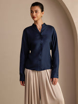 [Mørke blå] SilkSilky-NO Long Sleeve Blouse 004